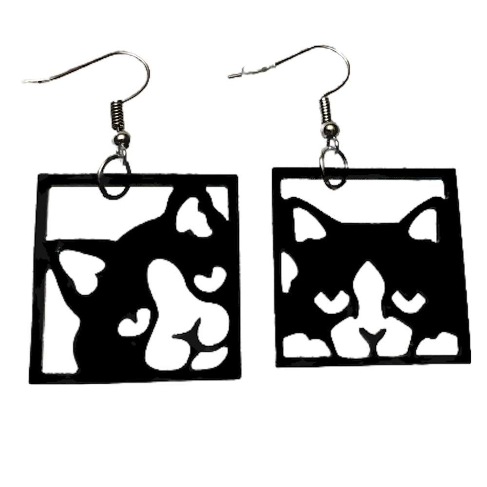 Framed Black Cat Earrings